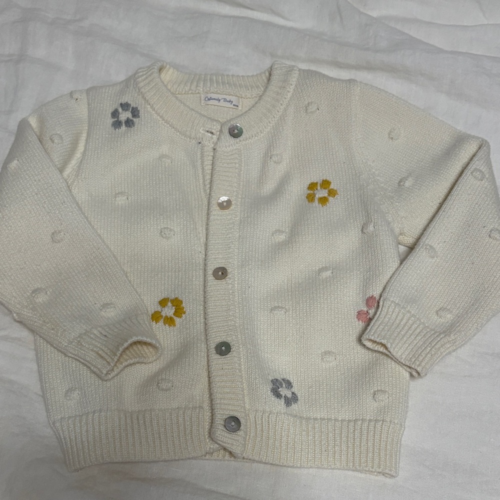 Cream Floral Dot Knit Cardigan for Girls
